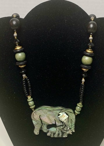 Shell inlay elephant pendant - inlay,
